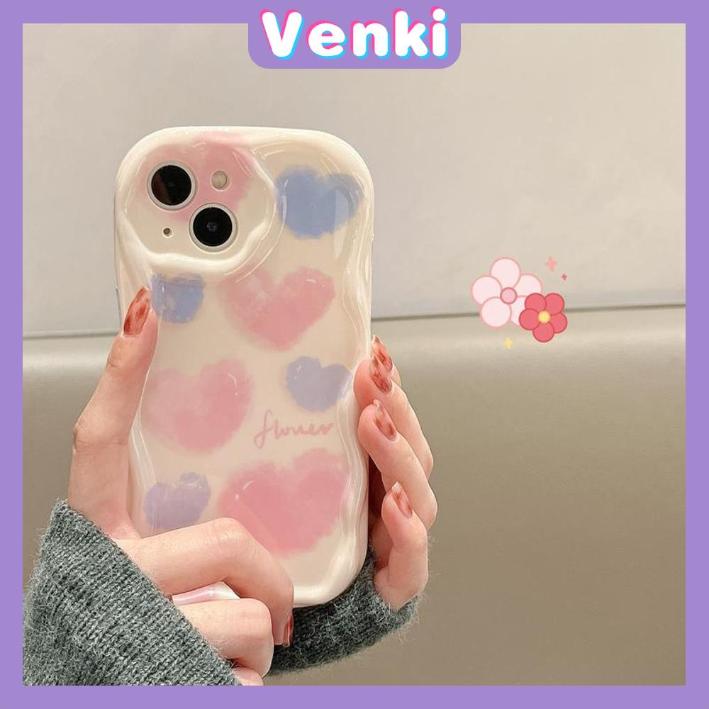 VENKI - For iPhone 11 Phone Case Curved Edge Wave Case Glossy Black TPU Airbag Shockproof Camera Case Pink Blue Heart Compatible with iPhone 14 13 Pro max 12 Pro Max xr xs max 7 8