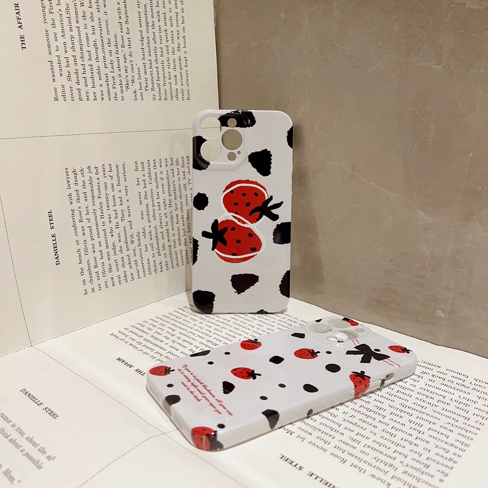 IPHONE Tinta Cuci Lukisan Strawberry Anti-Kuning Pelindung Lensa Kamera Ponsel Film Hard Case Cover Untuk Iphone7 8 PLUS X XR XS 11 12 13 14 PRO MAX Se2020