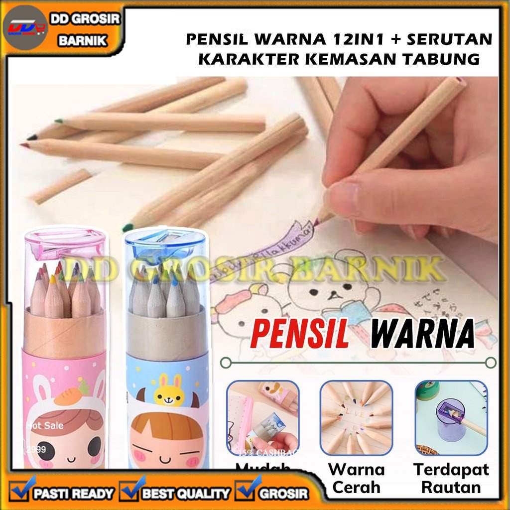 [DGB] ALAT MENGGAMBAR MEWARNAI PENSIL WARNA 12 IN1 KEMASAN TABUNG COLOUR PENCIL