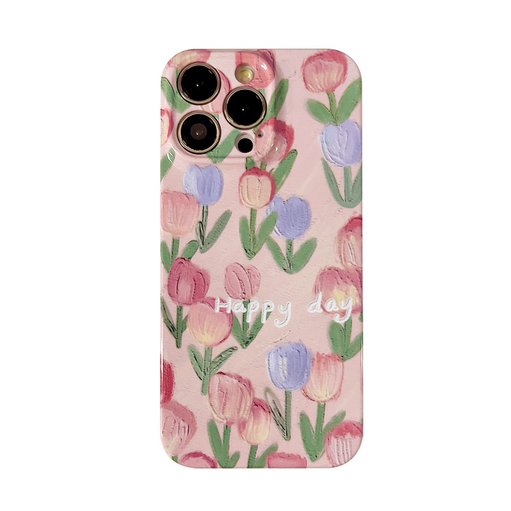 Ins A Sea of Pink Tulips Hard Shell Film Fotografi Case Untuk Iphone SE 2020 7 /8 Plus 14x XR XM 11 12 13 PRO MAX Casing Cover Pelindung AT0285