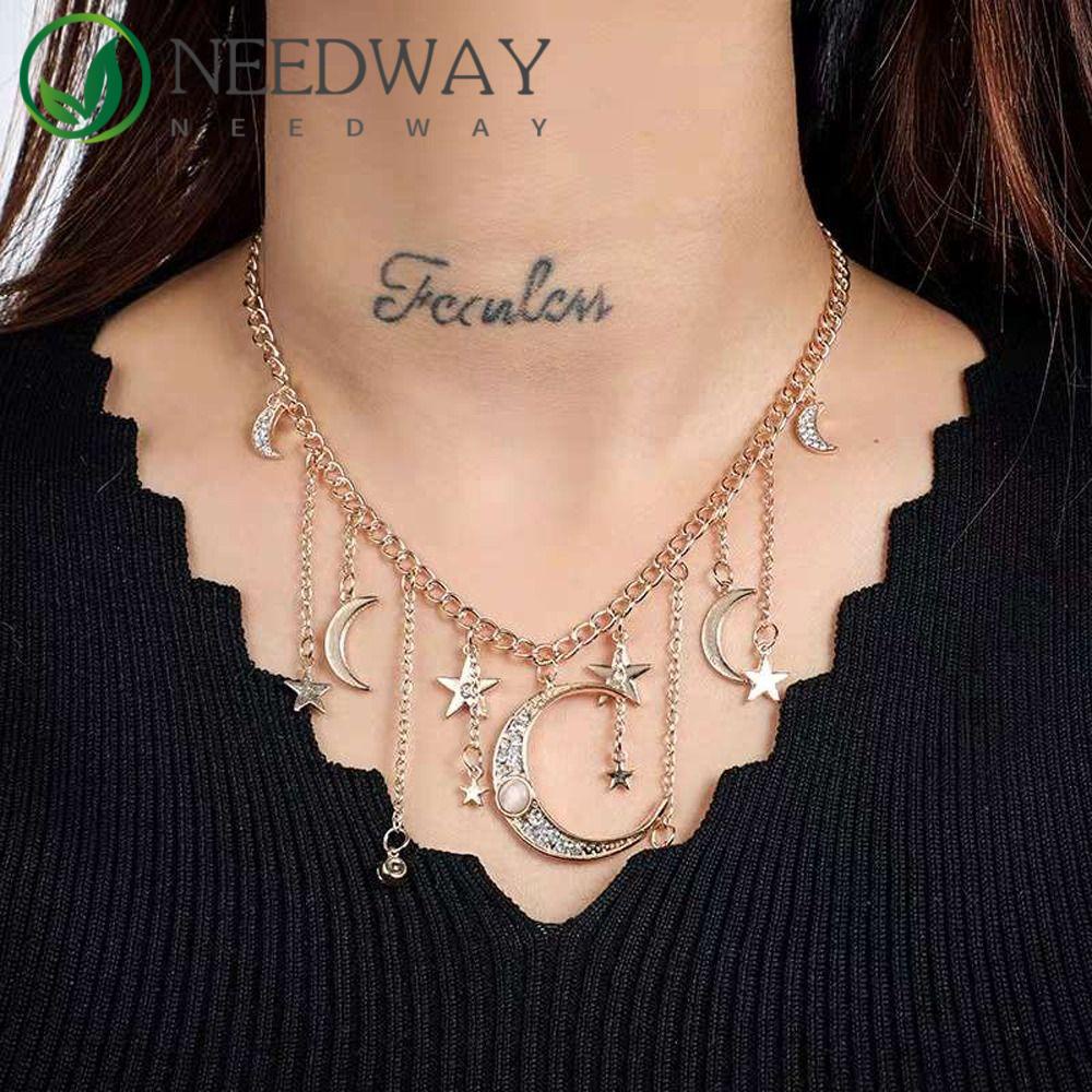 Needway   Wanita Kalung Fashion Fashion Perhiasan Pesona Klavikula Rantai Gadis Hadiah Berlian Imitasi Choker Bintang Rumbai Sweater Rantai