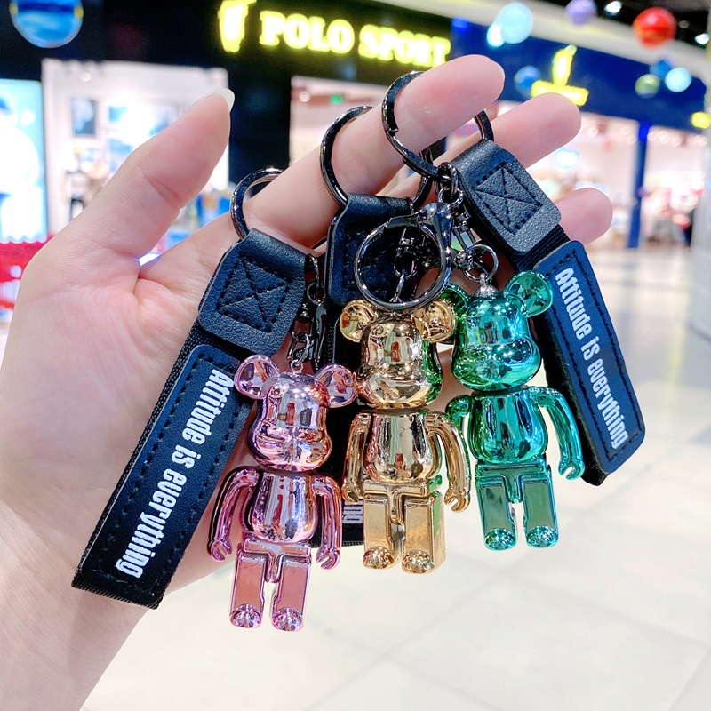 6warna Electroplated Metal Color Acrylic 3D Violence Bear Dengan Kulit Imitasi Tali Anti Hilang Gantungan Kunci Rumah Mobil Universal Untuk Airpods 1 2 3 PRO 4 6 pro4 pro6 wm01 wm02 lp40