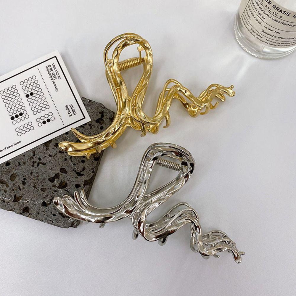 Agustina Cakar Rambut Logam Kepribadian Tidak Biasa Sederhana Untuk Gadis Hiu Klip Hiasan Kepala Besar Untuk Wanita Garis Ulir Women Hair Clips