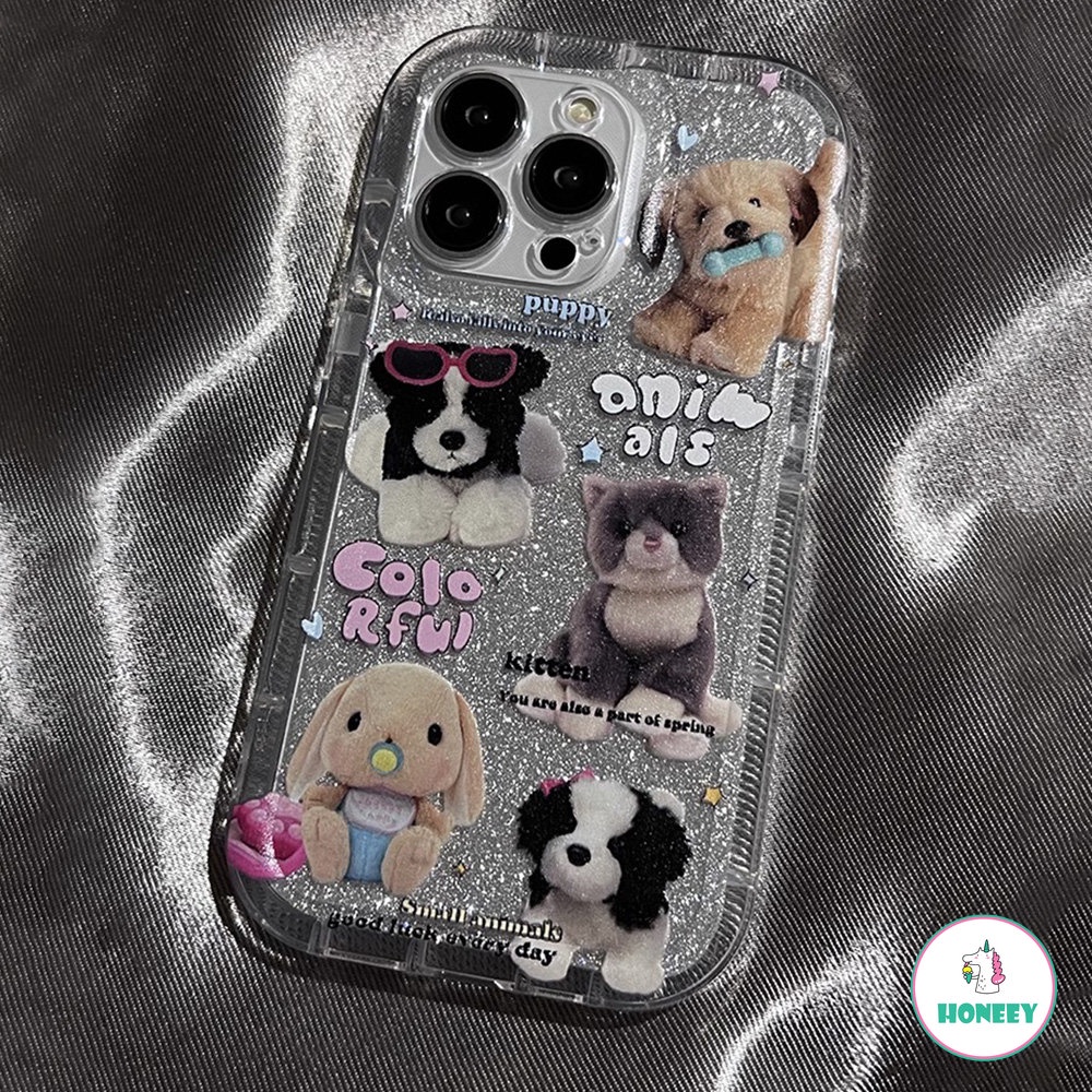 Fashion Glitter Anjing Kucing Kelinci Case Untuk iPhone 14 Pro Max13 12 11 Pro Max Hewan Lucu Shockproof Lembut TPU Cover Pelindung