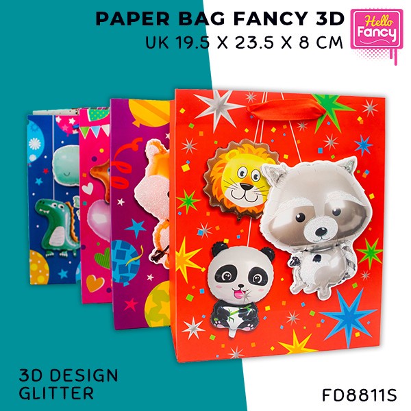 

Tas Paper Bag Fancy Berbagai Ukuran S M L Paper Bag 3D Motif Animal