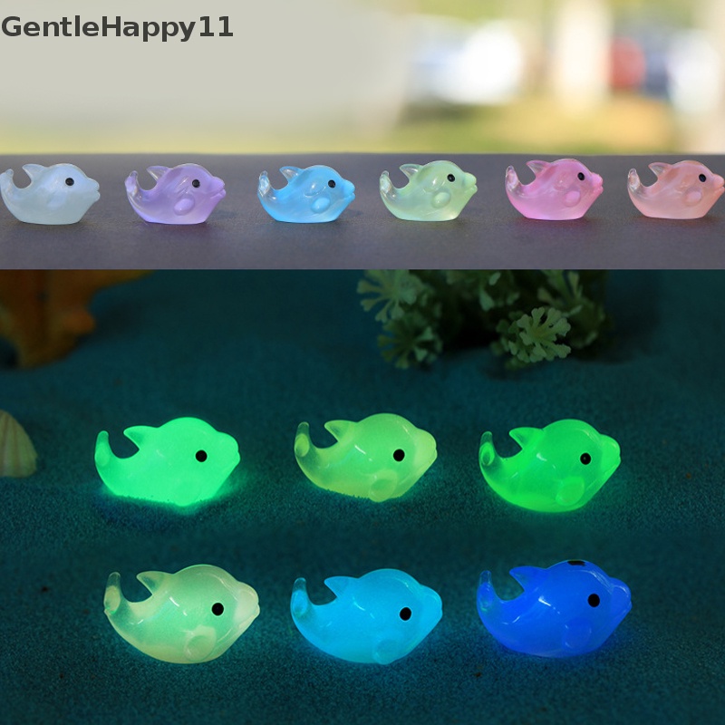 Gentlehappy Tiny Resin Lumba-Lumba Warna-Warni Lucu Mini Luminous Micro Ornamen Miniatur Hewan Kerajinan Tangan Lanskap Mikro DIY Peri Dekorasi Taman id