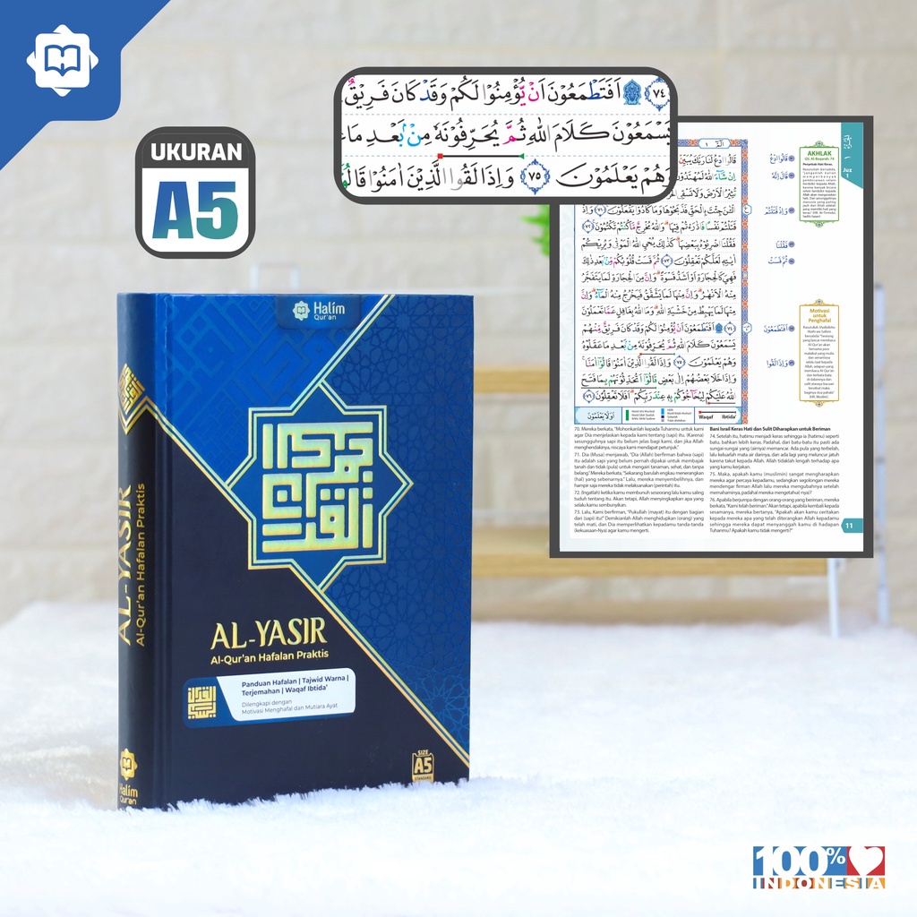 Alquran Tajwid Warna Dan Terjemah Ukuran A5 Sedang 21x15 Cm Al Yasir Hard Cover Estetik Al Quran Bua