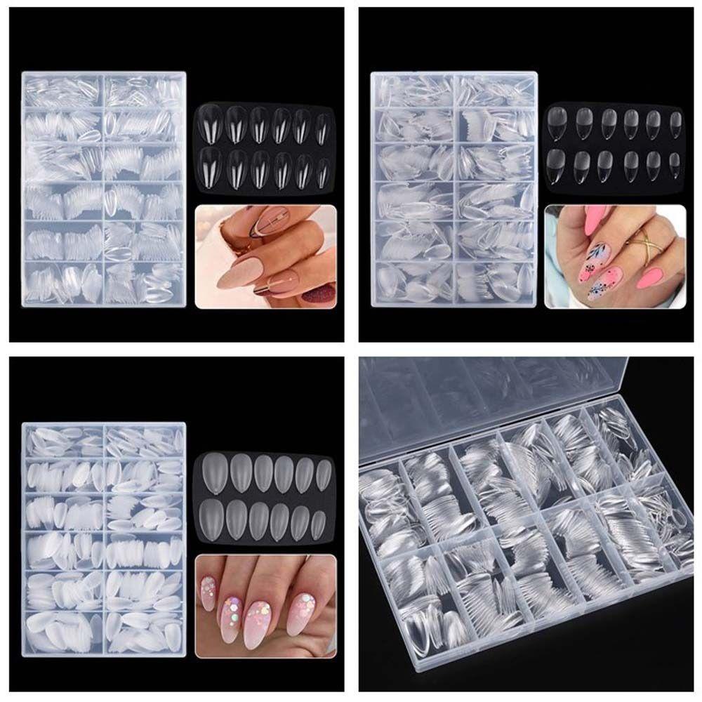 Needway Almond Kuku Palsu Detachable Women Nail Mold Tips Transparan Full Cover Kuku Palsu Ekstensi Kuku Tekan Pada Kuku Dekorasi Kuku