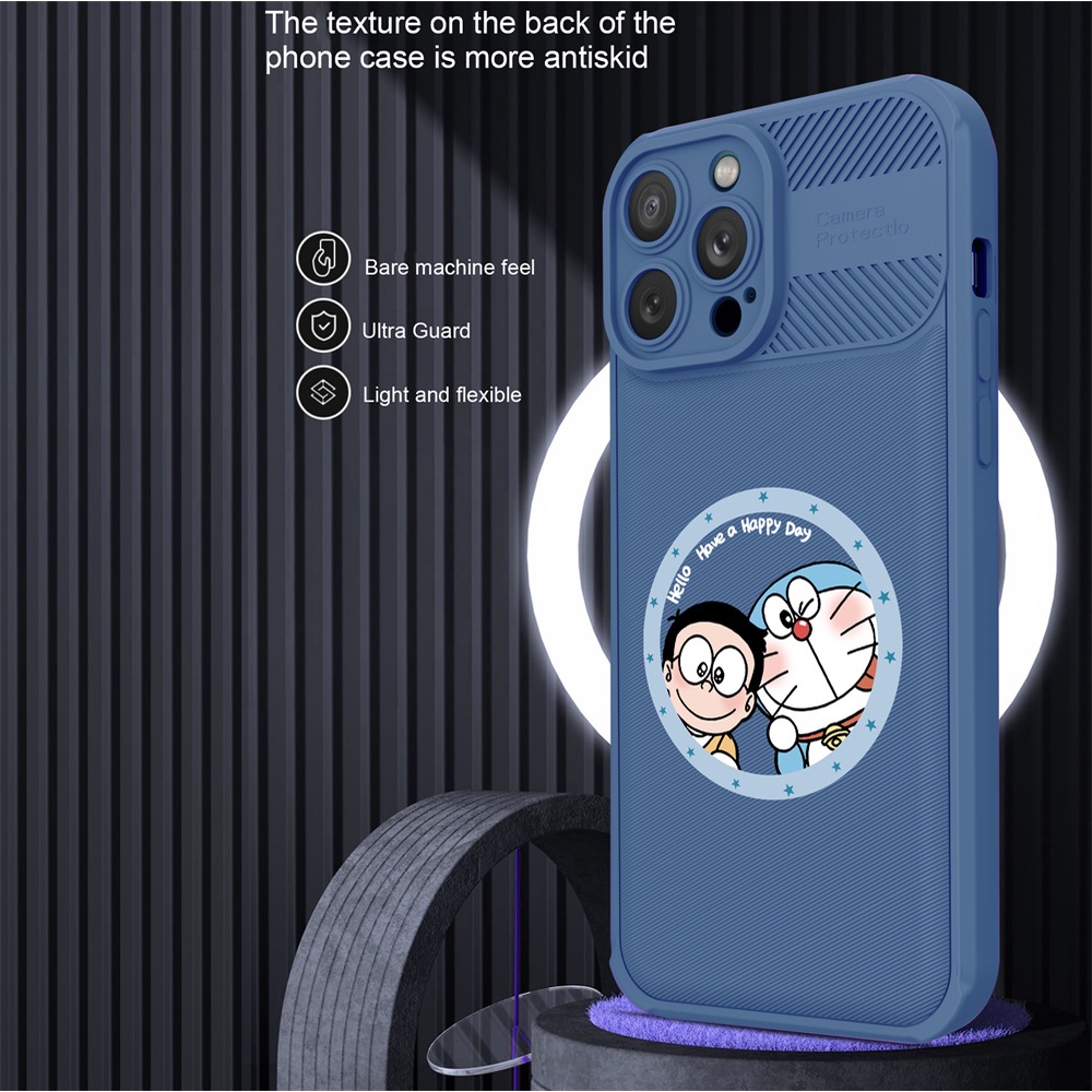 Casing Samsung A13 A04E A04S A04 A13 A02 A03 A03S A02S A20 A30 A12 A11 A10 A20S A10 M12 J7 Prime J7Pro Anime Doraemon Dan Crayon Shin-chan Serat Karbon Cross Grain Phone Cover
