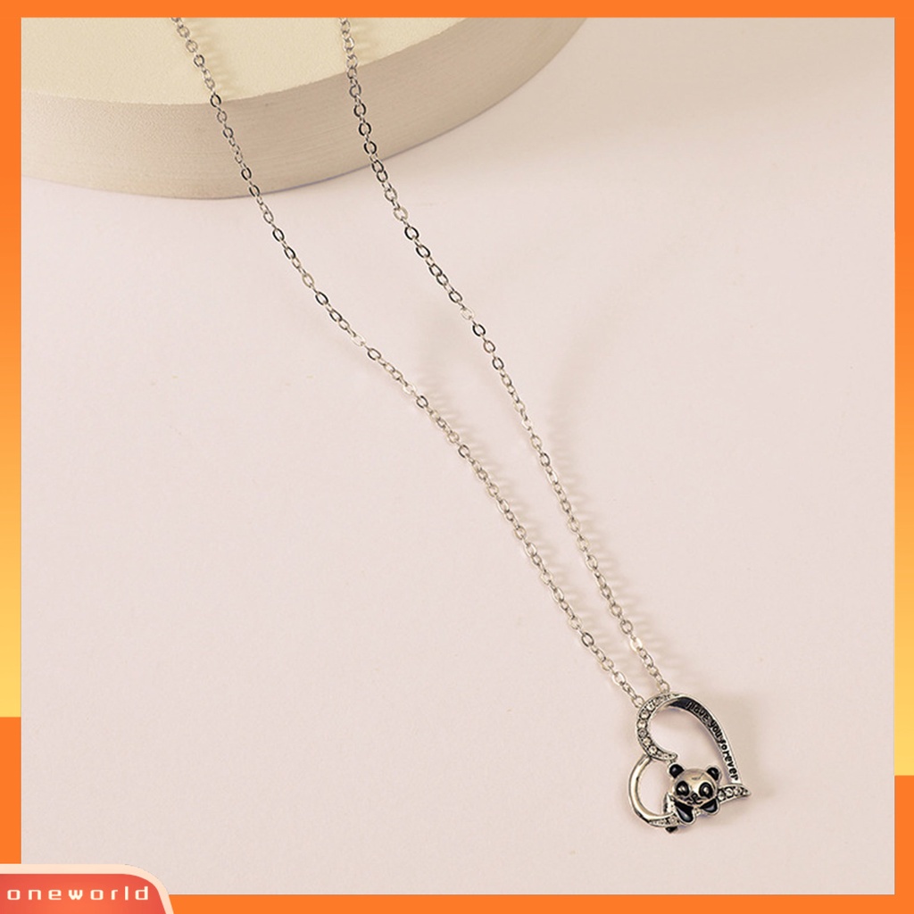 [ONE] Wanita Kalung Berongga Keluar Hati Panda Adjustable Hewan Huruf Liontin Kalung Perhiasan Hadiah