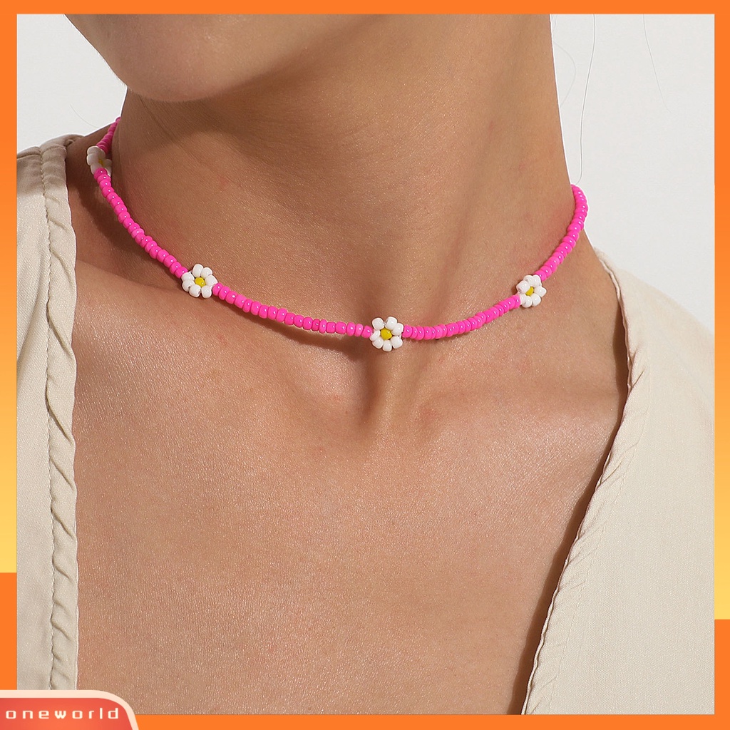 [ONE] Wanita Kalung Warna-Warni Manik-Manik Bunga Perhiasan Electroplating Beads Rantai Klavikula Hadiah Ulang Tahun