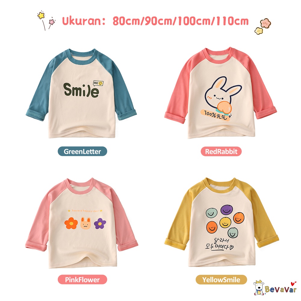 BEVAVAR Kaos Anak Piyama Kaos Anak Motif Lucu/Baju Tidur Anak perempuan laki-laki Lengan Panjang