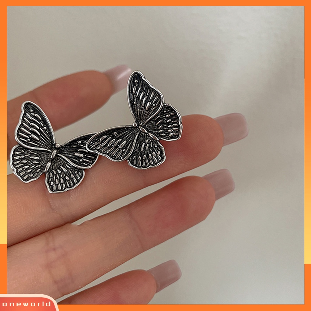 [ONE] 1pasang Anting Kupu-Kupu Vintage 3D Desain Hip Hop Retro Electroplating Anting Tusuk Geometris Untuk Wanita