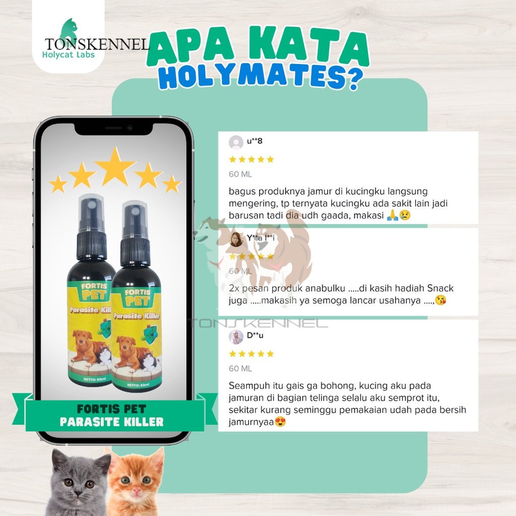 Obat Jamur Scabies Demodex Kudis Koreng Gatal pada Kucing Anjing Parasit Killer Fortis Spray 60 ML