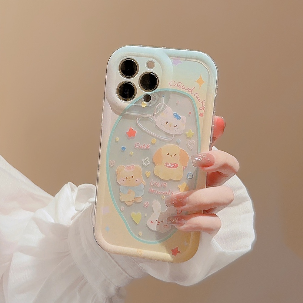 IPHONE Ins Fairy Tale Animals Case Silikon Dengan Holder Beruang Untuk Iphone14 11 12 13 PRO MAX Casing Cover Pelindung AT0318