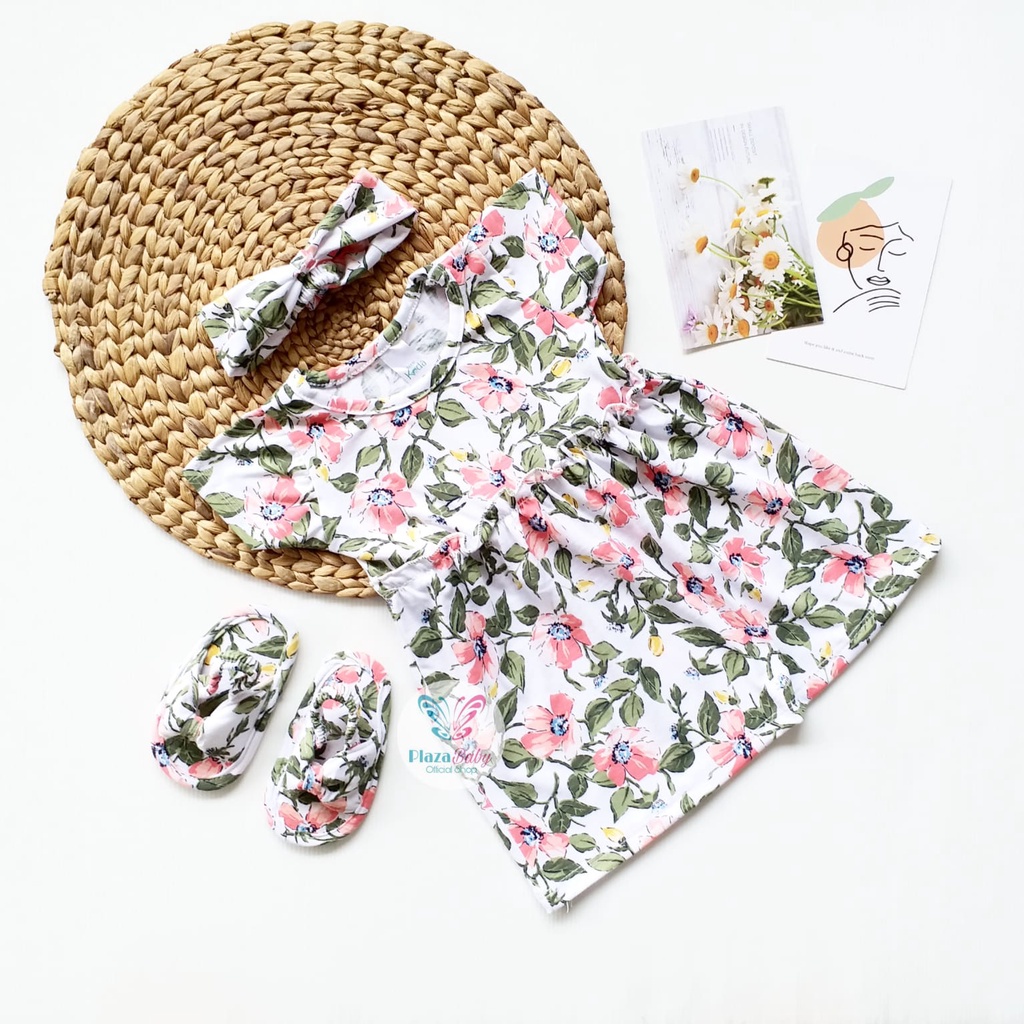 Plazababyku MX BRIYANA DRESS SANDALS dress bayi motif bunga yang lucu free headband + sandal