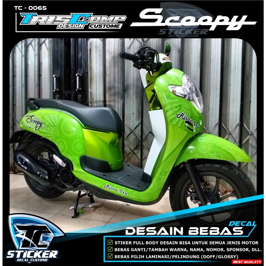 Decal Sticker Scoopy Scupy Injeksi Full Body Desain Hijau Daun - Dekal Stiker Fullbody Motor Honda S