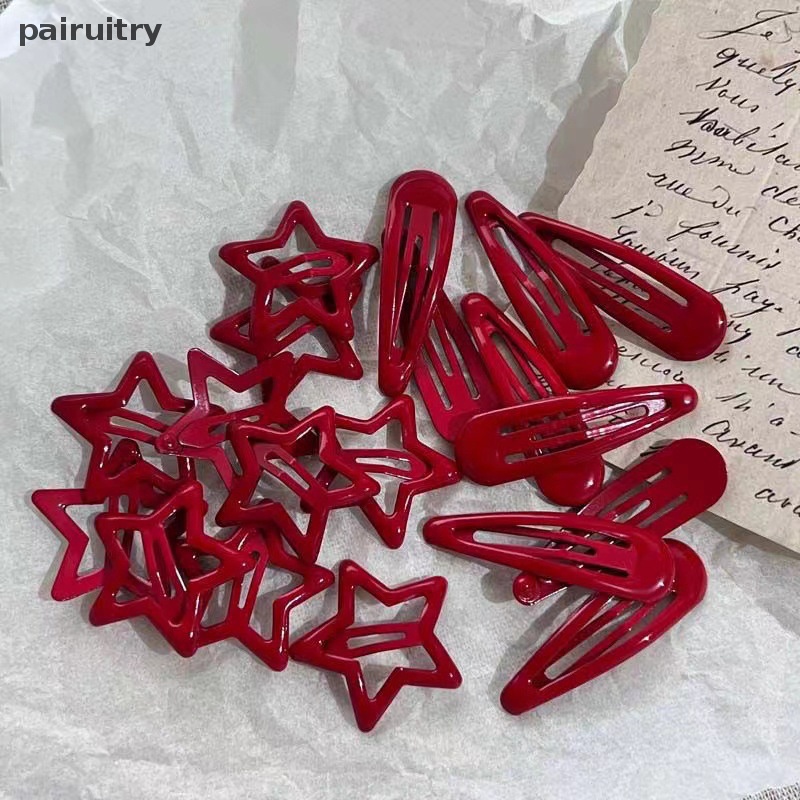 Prt 5pcs Bintang Merah Logam Snap Lucky Clip Hair Clips Gadis Jepit Rambut Barrettes Hair Jewelry Hairpin Hiasan Kepala Pesta PRT