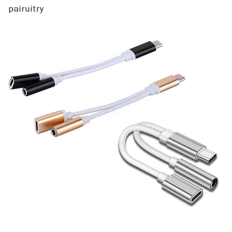 Prt Aux Audio Charging Cable Adapter 2in1 USB Tipe C Ke Jack Headphone Splitter 3.5mm Untuk Xiaomi Huawei PRT