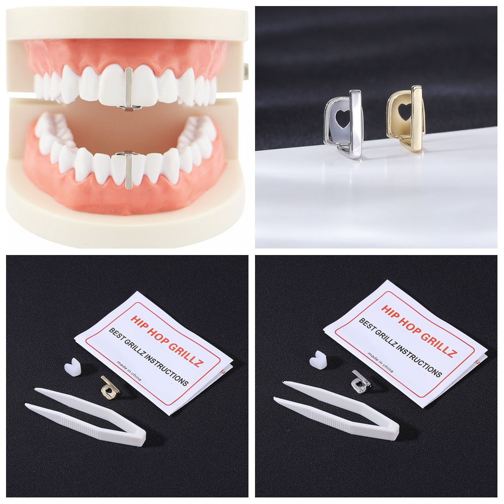 1pc/1 Pasang Rock Hip Hop Behel Lapis Emas Cross Grills Tooth Hollow Single Grillz Tooth Cap Behel Berlian Imitasi Klip Gigi