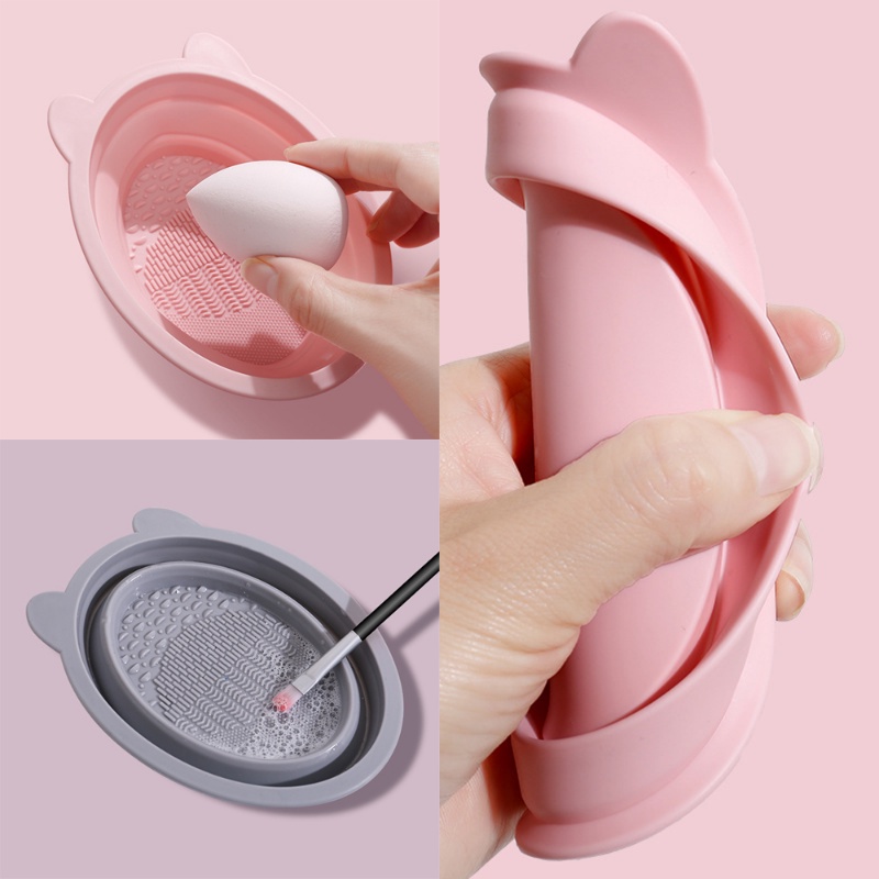 BEAUTY BLENDER Silikon Lembut Desain Telinga Kelinci Makeup Brush Lipat Cuci Mangkuk Brushes Cleaning Mat Kosmetik Eyeshadow Kecantikan Blender Cleaner Kreatif Scrubber