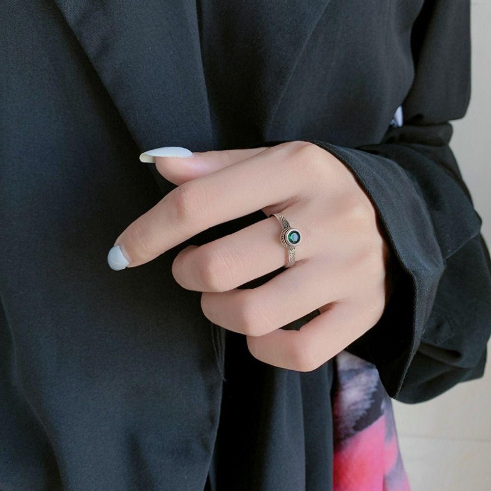 Mxbeauty Cincin Jari Persegi Elegan Pesona Vintage Pembukaan Rantai Geometris Alloy Retro Adjustable Round Zircon Ring