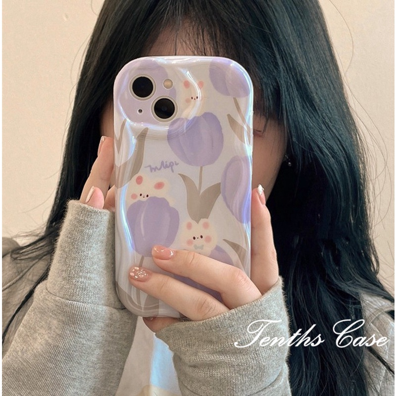 Kompatibel Untuk IPhone14 13 12 11 Pro Max8 7 6 6s Plus X Xr Xs Max SE 2020 3D Tepi Melengkung Tulip Kelinci Shockproof Phone Case