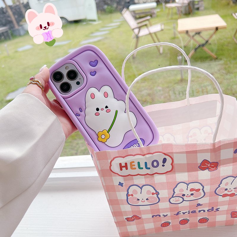 Stereoscopic Cartoon Rabbit Bunny Silicone Soft Case for IPhone 6S 7 8 Plus X XR Max iPhone 11 12 13 14 Pro Max Cute TPU Phone CASE Cute Pretty Girl's Fashion