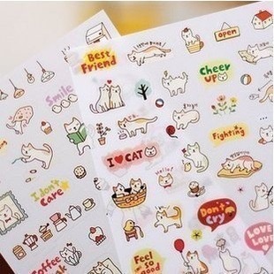 6lembar/set Lucu Kitten Diary Buku Stiker Hias Kartun Hewan Perekat Stiker Kreatif Alat Tulis