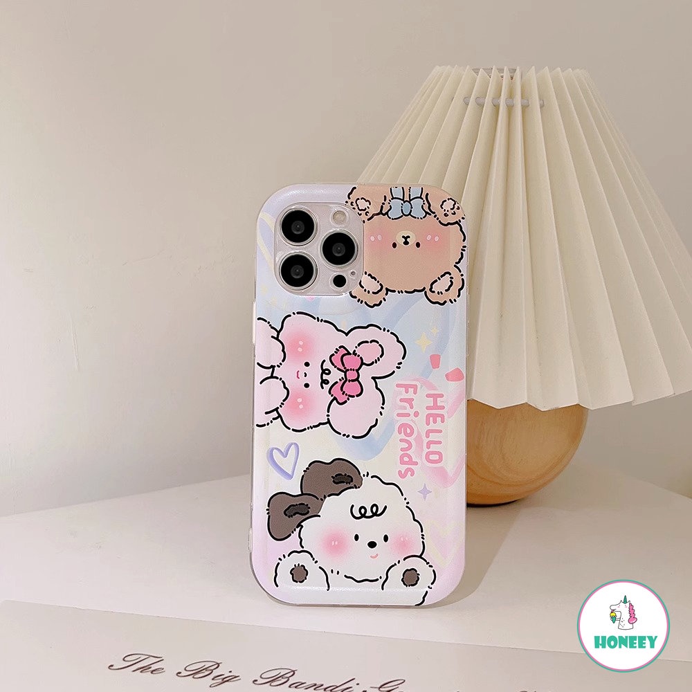 IPHONE Cute Bear Rabbit Phone Case Kompatibel Untuk Iphone11 12 13 14 Pro Max 14plus Transparan Anti-Drop Lembut TPU Penutup Belakang