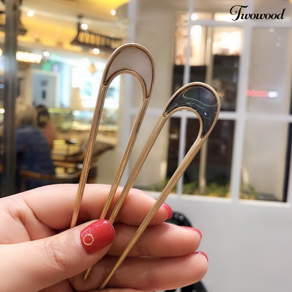 Twowood Arc Curved Non-Slip Hair Stick Simple U Shape Shell Hair Bun Stick Aksesoris Rambut