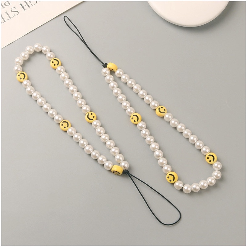 Rantai Manik-Manik Mutiara Bulat Dengan Wajah Senyum Tali Anti Hilang Untuk Semua Casing Ponsel DIY Untuk Airpods1 2 3 PRO 4 6 PRO4 PRO6 inpods 12 13 i12 i13 i7s WM01 WM02 LP40 Sarung