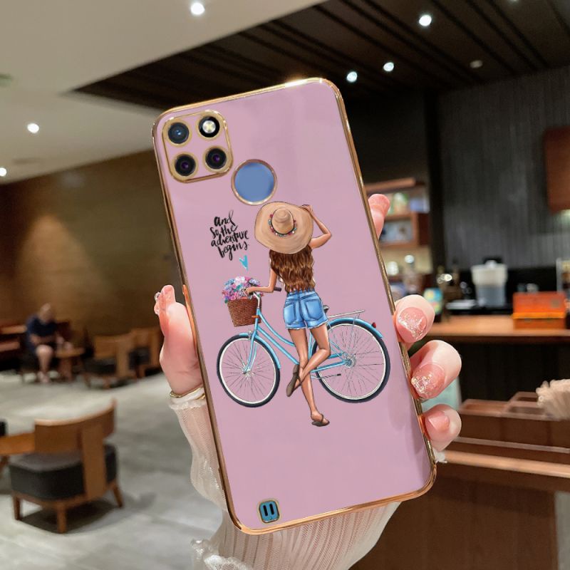 Pretty Girls Phone Case for Oppo A9X A92019 F11 11PRO RENO RENO34G F15 A91 RENO44G RENO54G/5G RENO5K RENO64G RENO74G RENO84G F21PRO4G F21SPRO4G RENO7Z5G RENO8Z A9 Luxury Electroplated Square Frame Silicone Case Soft Shockproof Phone Back Cover