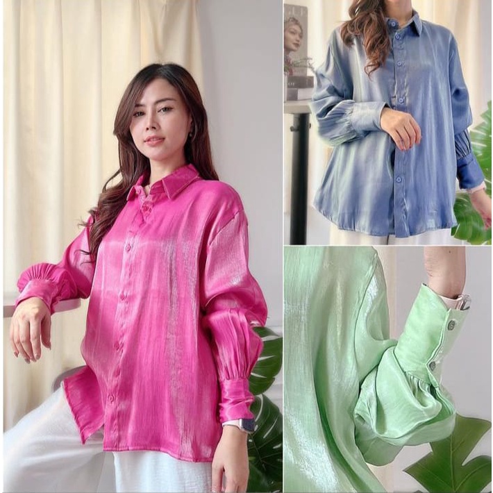 GTW - REC Outfit Kemeja Korean Style /  Feeza SHIMMER Top JUMBO XXL / Atasan Kemeja Shirt  Oversize 