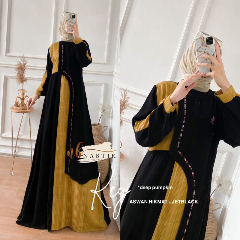 KEY DRESS ORI NABTIK | Gamis Aswan Premium mix jet black