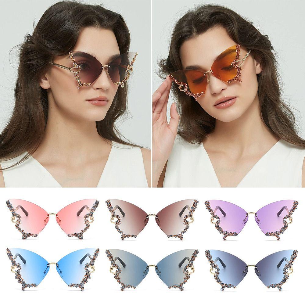 Lily Butterfly Sunglasses Mewah Oversized Y2K Eyewear Bling Kacamata Matahari