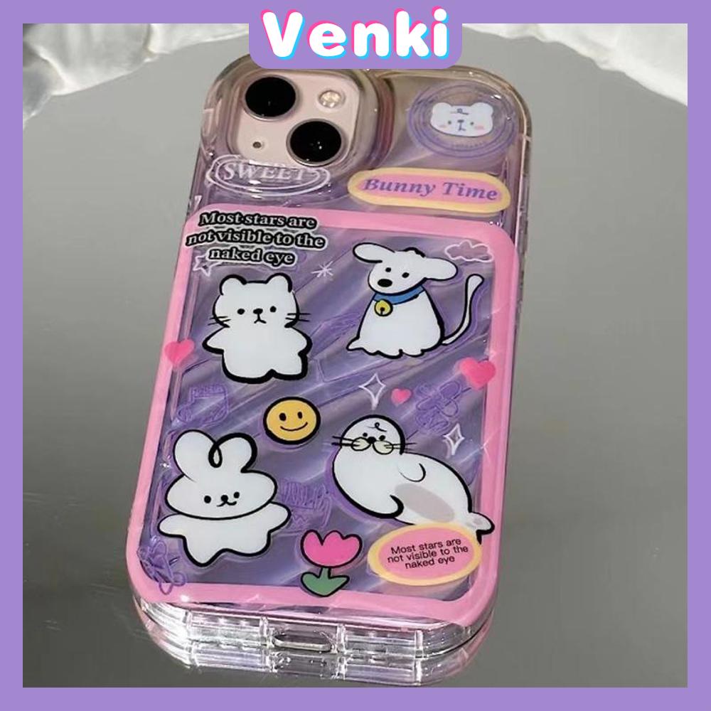 VENKI - Untuk iPhone 11 iPhone Case Laser Reflektif Bening Phone Case TPU Soft Shockproof Airbag Phone Case Hewan Kartun Lucu Kompatibel dengan iPhone 14 13 Pro Max 12 Pro Max XR XS