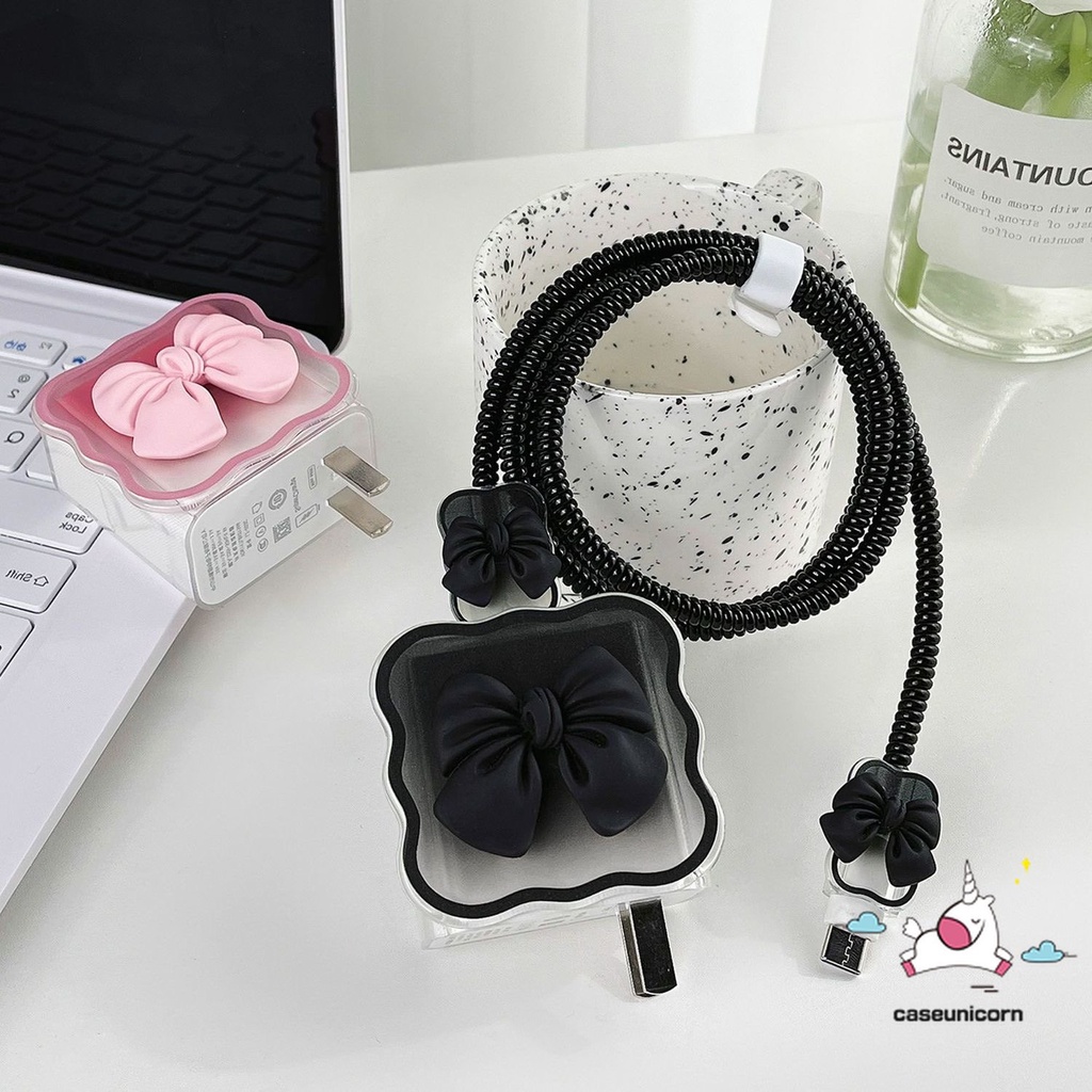 3d Macaron Warna Permen Manis Busur Charger Pelindung Charger Perlindungan Set Untuk iP 18/20W Charger Case USB Cable Bite Protector Cover