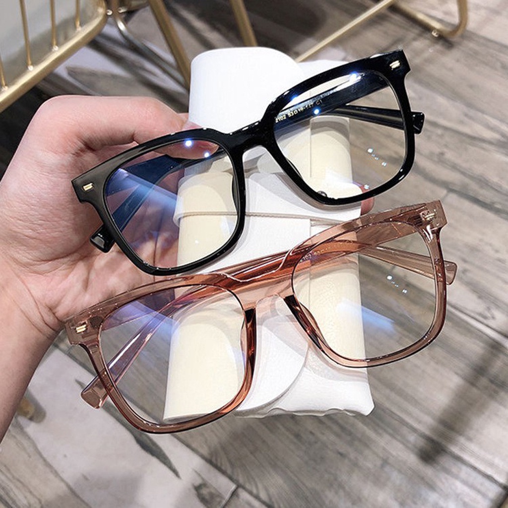 ⭐Bobastore⭐  Kacamata Pria wanita Frame Kotak Besar Lensa Cermin Flat Gaya Korea Retro G043