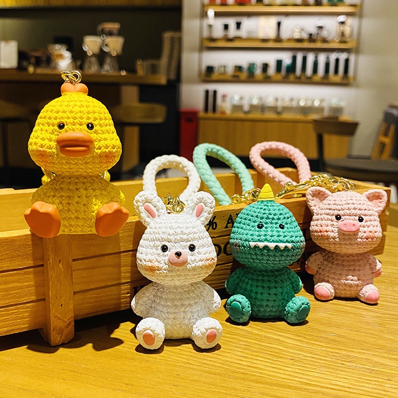 3d Resin Rajut Lucu Kartun Hewan Dinosaurus Babi Bebek Kelinci Dengan Tali Kepang Mobil Rumah Gantungan Kunci Keychain Tas Phone Case Bluetooth Earphone Cover Charms Liontin Hadiah Untuk Pria Wanita