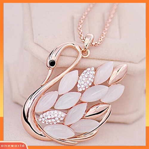 [WOD] Wanita Fashion Sweater Rantai Kalung Berlian Imitasi Kucing Swan Owl Liontin Perhiasan Hadiah