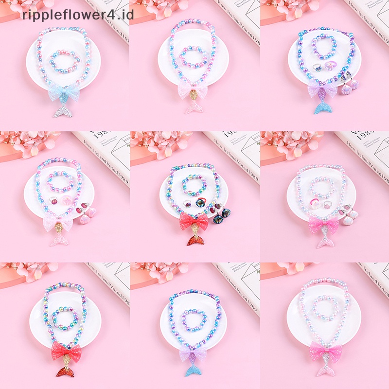 {rippleflower4.id} 1set Bayi Perempuan Manik-Manik Kalung Set Mermaid Ekor Liontin Anak Kids Adjustable Indah Kalung Pesona Perhiasan Hadiah~