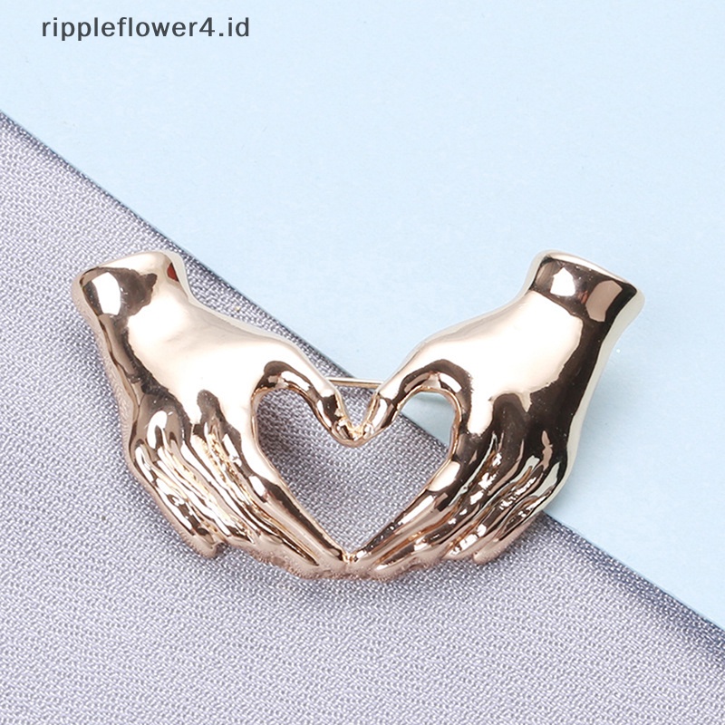 {rippleflower4.id} Bros Tangan Pose Hati Untuk Wanita Unisex Emas Perak Cinta Kantor Kausal Brooch Pin Hadiah~
