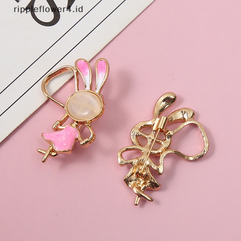 {rippleflower4.id} Retro Skipping Rope Rabbit Bros Untuk Wanita Pakaian Mantel Enamel Hewan Bros Pin Hadiah~