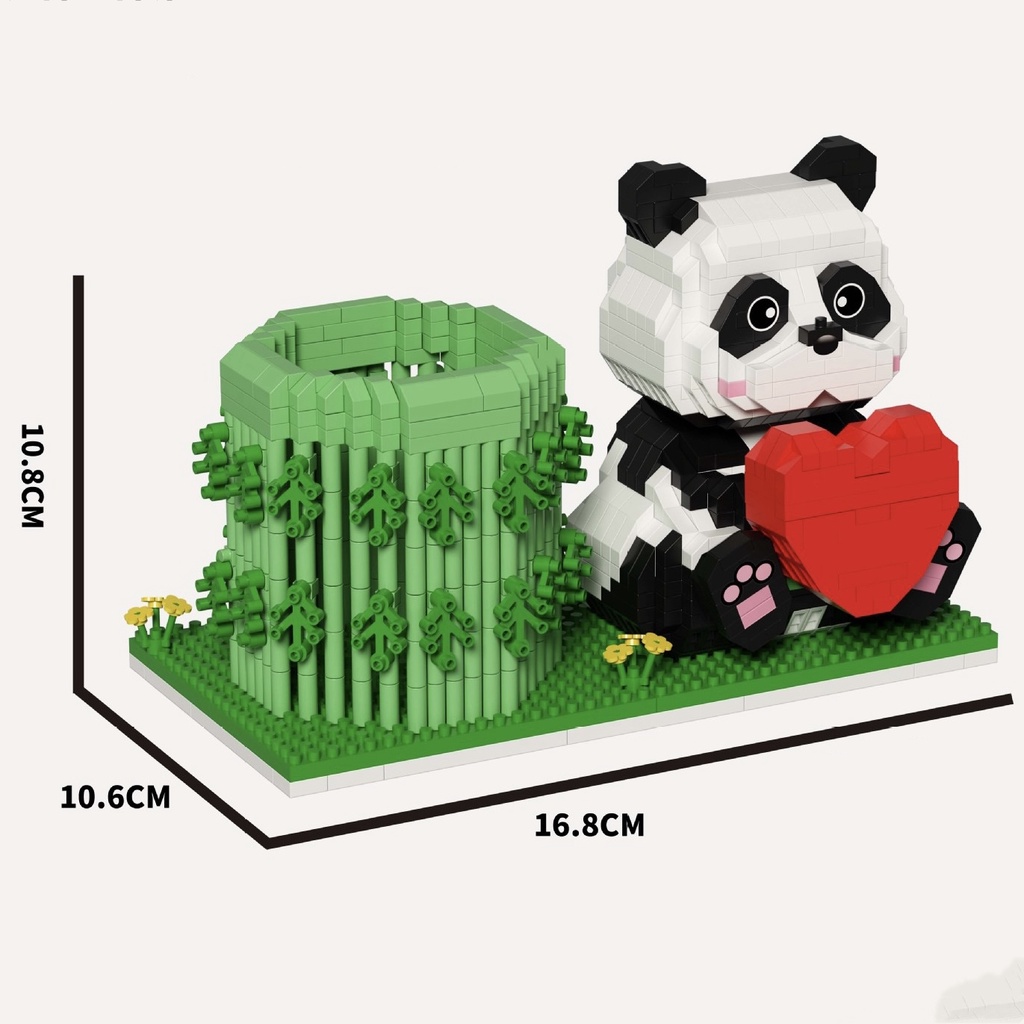 Blok Bangunan Harta Karun Nasional Panda Pen Holder Cinta Partikel Majelis Mainan Dekorasi Desktop Ornamen Kecil Pract