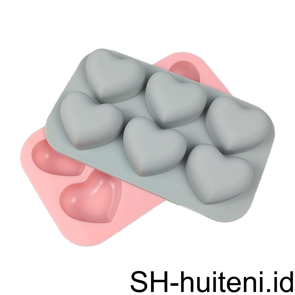 6rongga Hati Cetakan Silikon Buatan Tangan Sabun Kue Membuat Cetakan DIY Coklat Baking Dessert Candle Dekorasi Rumah Supply