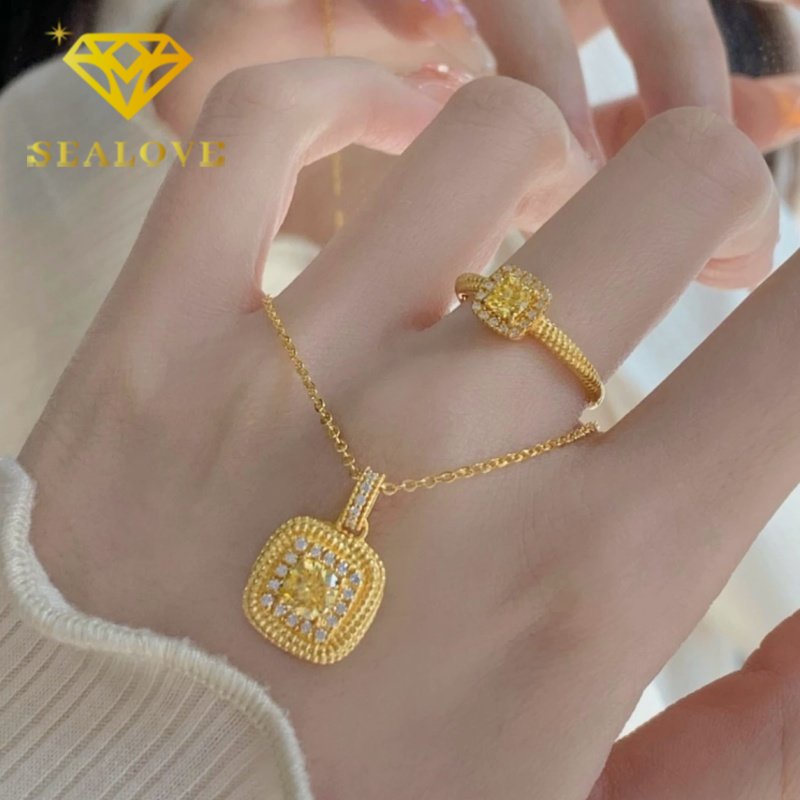 Kalung Titanium Wanita Anti Karat Berlian Kristal Kuning Emas 18K Mewah Cantik Korea Aksesoris Perhiasan