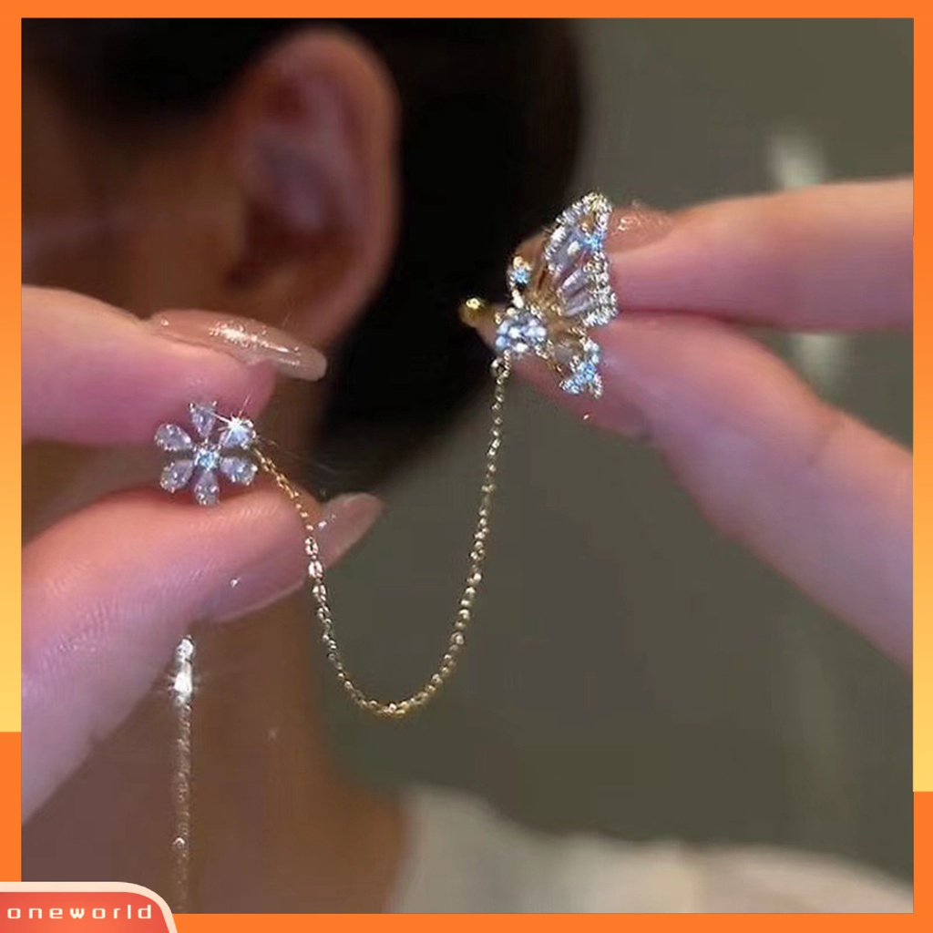 [WOD] 1pasang Anting Klip Berlian Imitasi Mengkilap Indah Berkilau High-end Besar Lengket Menghias Telinga Melubangi Hidup Kupu-Kupu Bentuk Anting-Anting Muff Hadiah