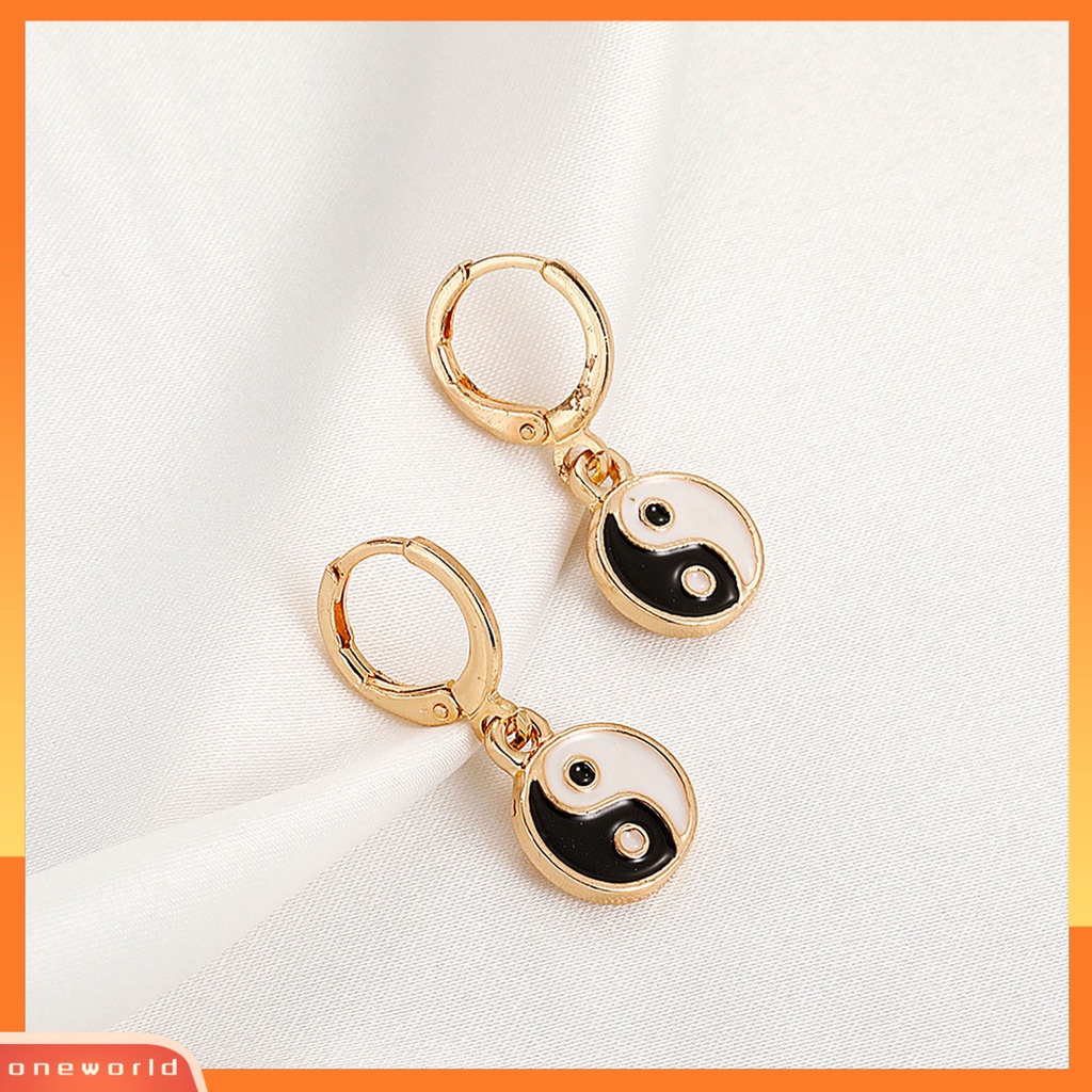 [WOD] 1pasang Anting Tetes Tindik Romantis Tradisional Warna-Warni Tai Chi Yin Yang Anting Hoop Perhiasan Pesta