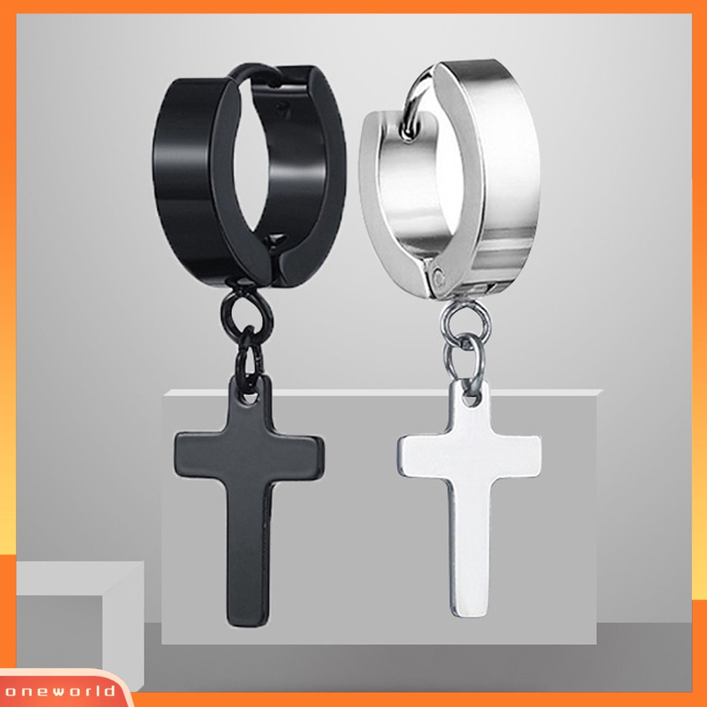 [WOD] 1pc Unisex Menjuntai Anting Cross Hip Hop Perhiasan Simple Bright Luster Hoop Earring Untuk Pesta